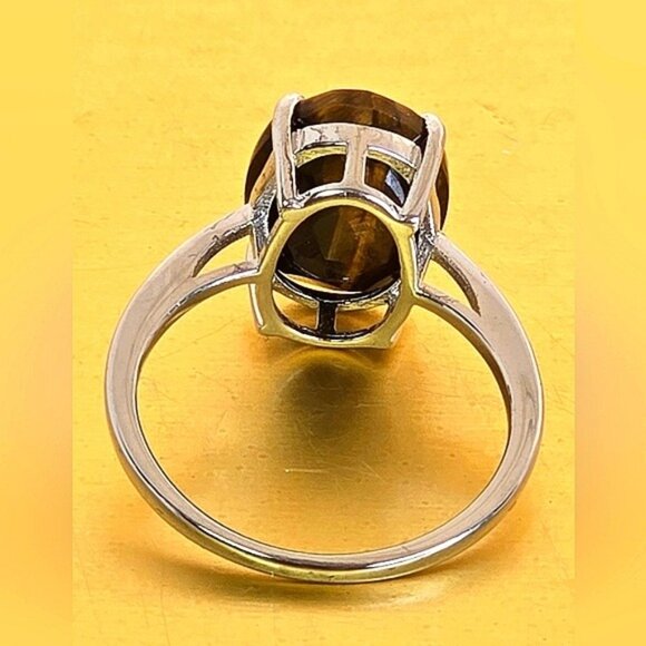 925 Sterling Silver Ring Sz 7.5 with Natural Tiger's Eye Gemstone 13x10mm - Picture 5 of 14